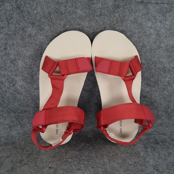Zara Shoes Kids 33 Sport Sandals Platform Adjustable Straps Platform Red Pink - Picture 6 of 11